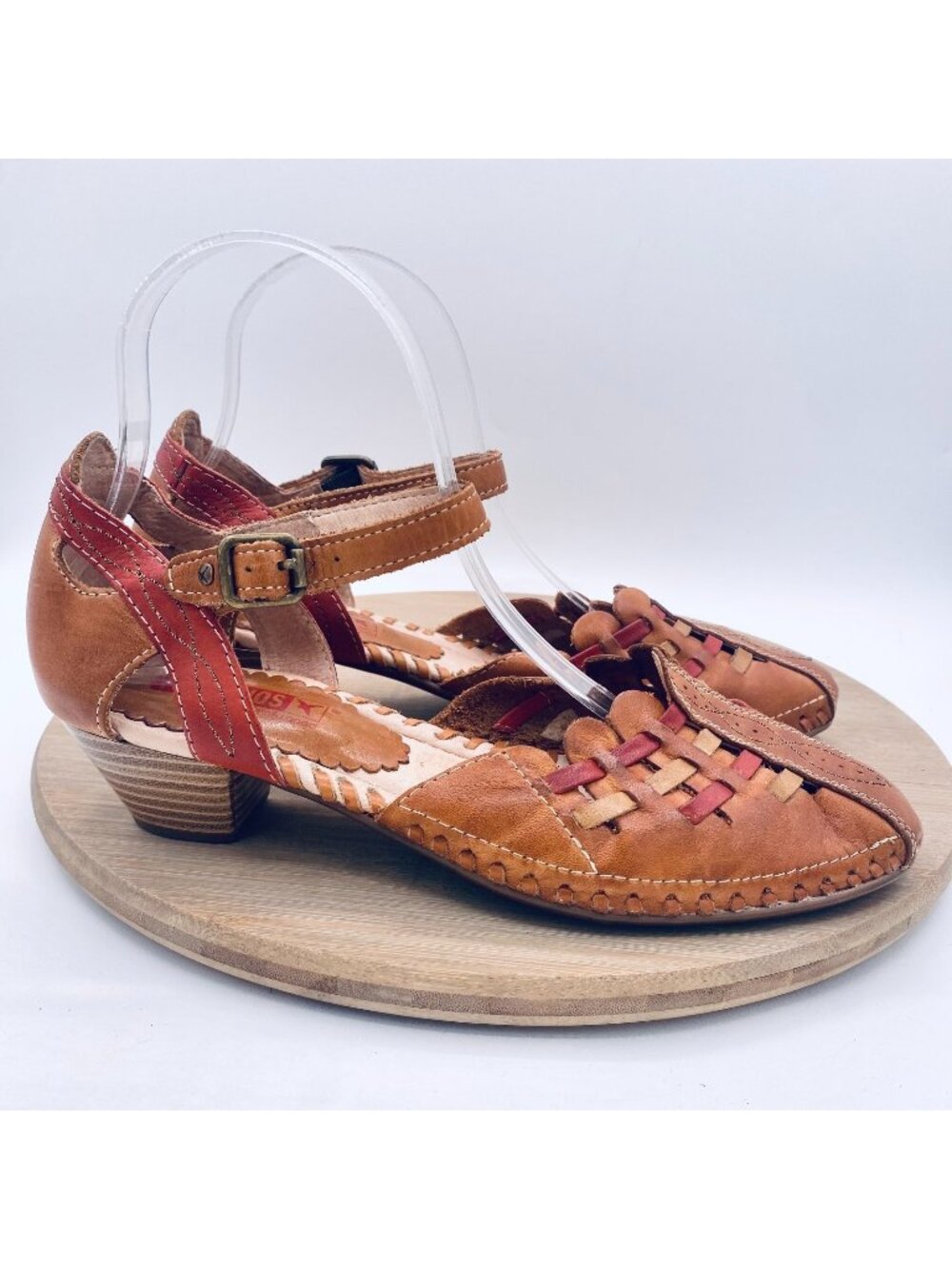 Pikolinos Sandals Womens 8.5 39 Tan Leather Mary Jane Comfort Heels Boho